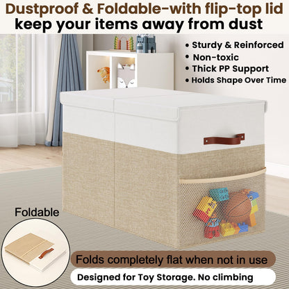 Large Toy Storage Box with Lid, Toy Chest with Divider, Foldable Organizer