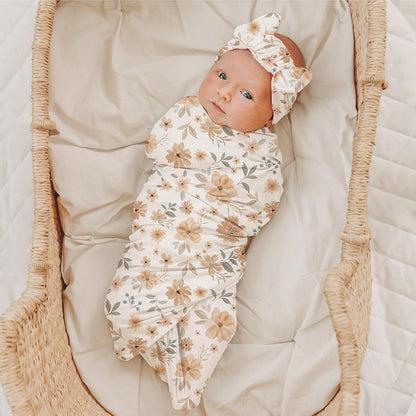 Konssy Baby Girl Newborn Receiving Blanket with Matching Headband and Beanie Set Baby Swaddle
