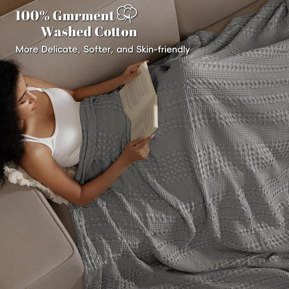 PHF 100% Cotton Waffle Weave Blanket Twin Size, Soft Lightweight Breathable Cozy Summer Blankets