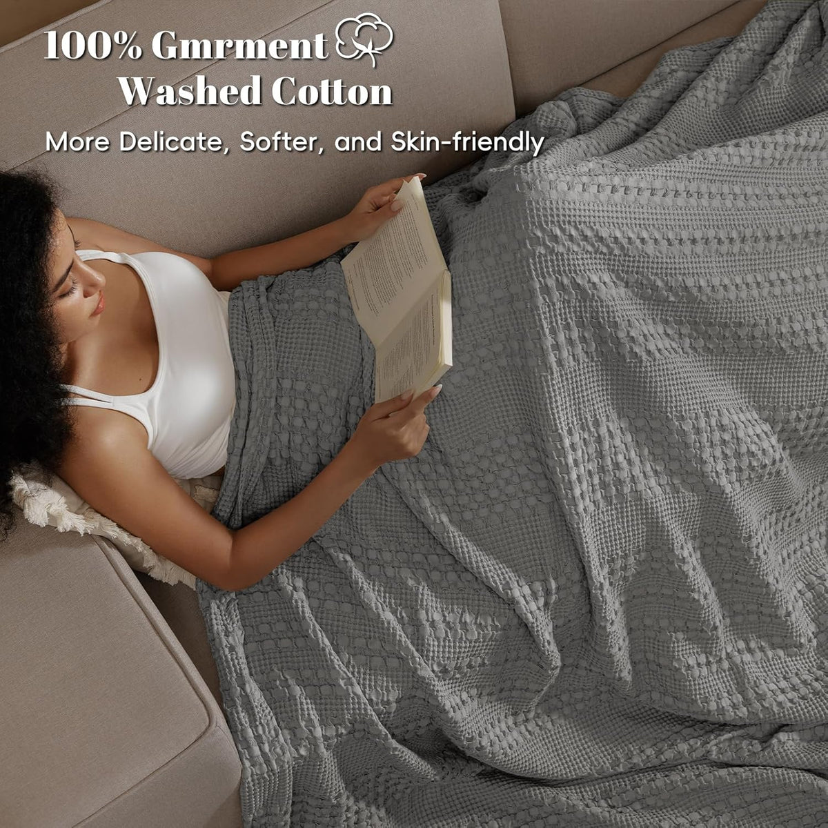 PHF 100% Cotton Waffle Weave Blanket King Size, Soft Lightweight Breathable Cozy Summer Blankets