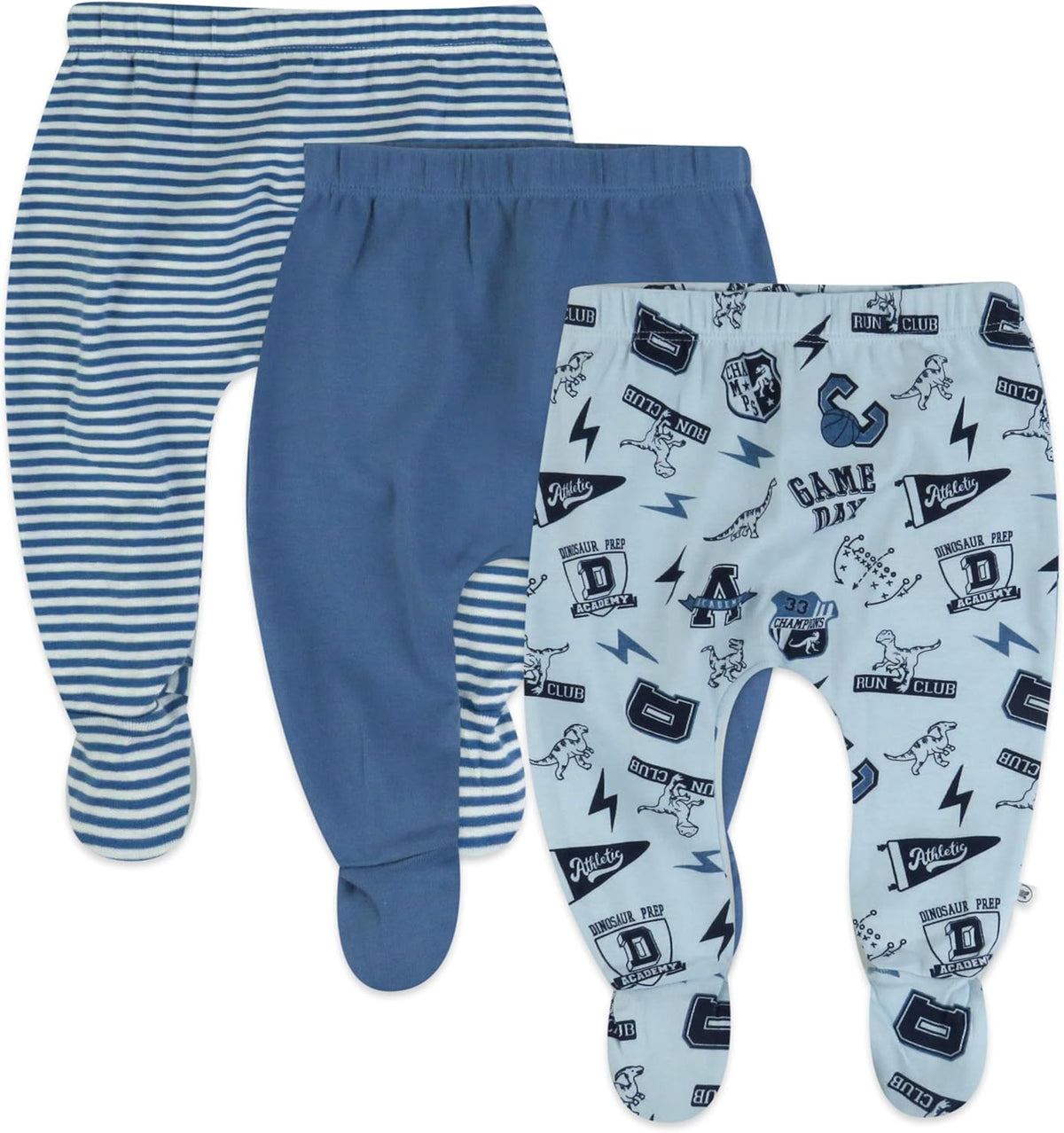 HonestBaby 3-pack Footed Pants Roomy Fit Pull on Bottoms 100% Organic Cotton for Infant Baby Boys