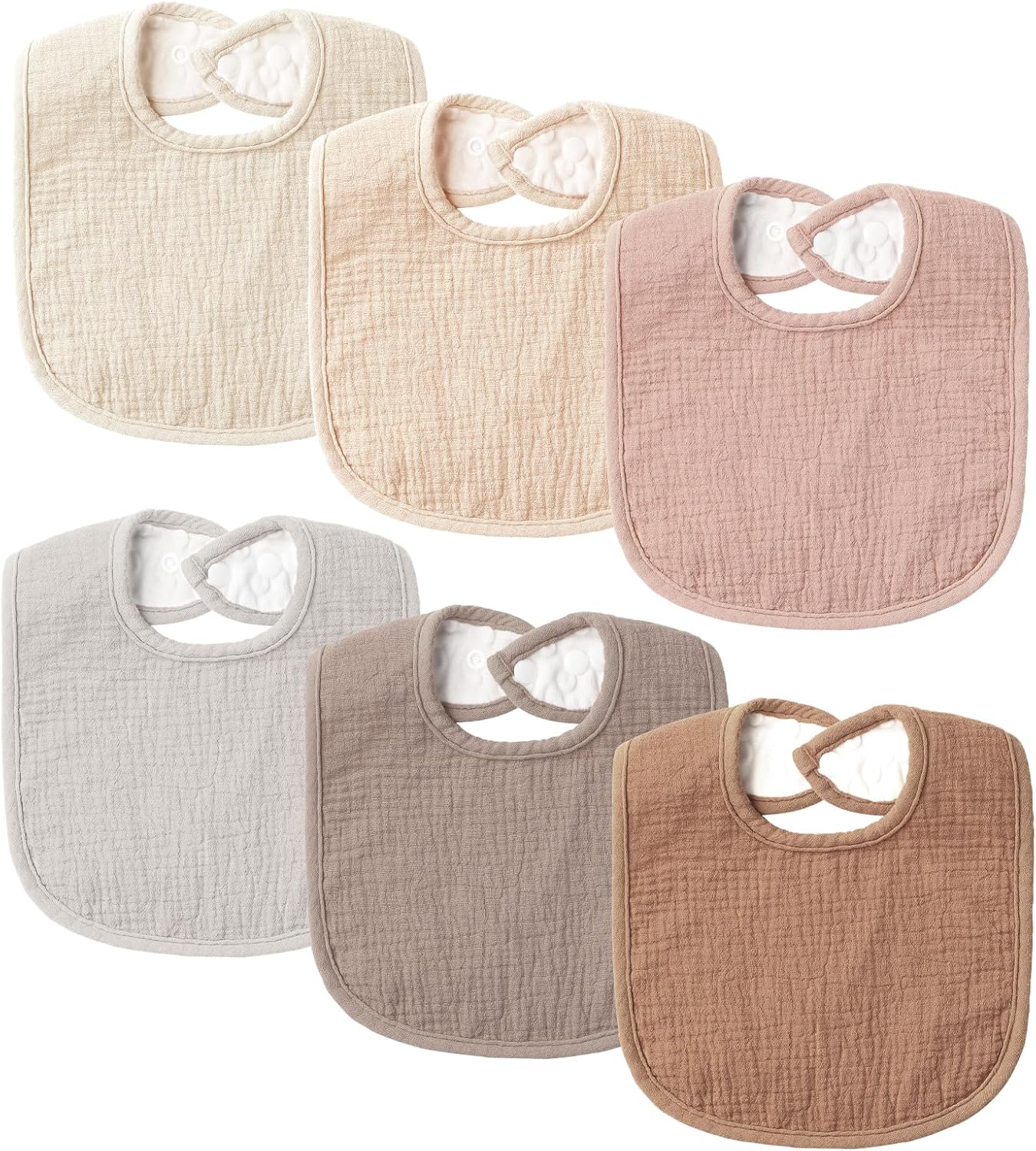 6-Pack Muslin Baby Bibs for Unisex Boys Girls, Cotton Baby Drool Bibs, Drooling and Teething Bibs