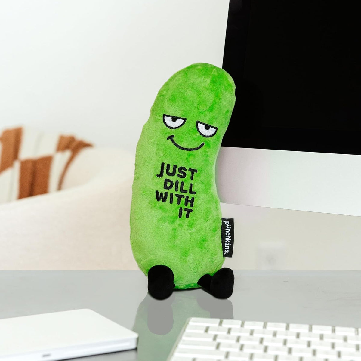 Pickle Foodie Plushie, Funny Pun Meme Gag Gift, White Elephant, Stocking Stuffer Present, Great for