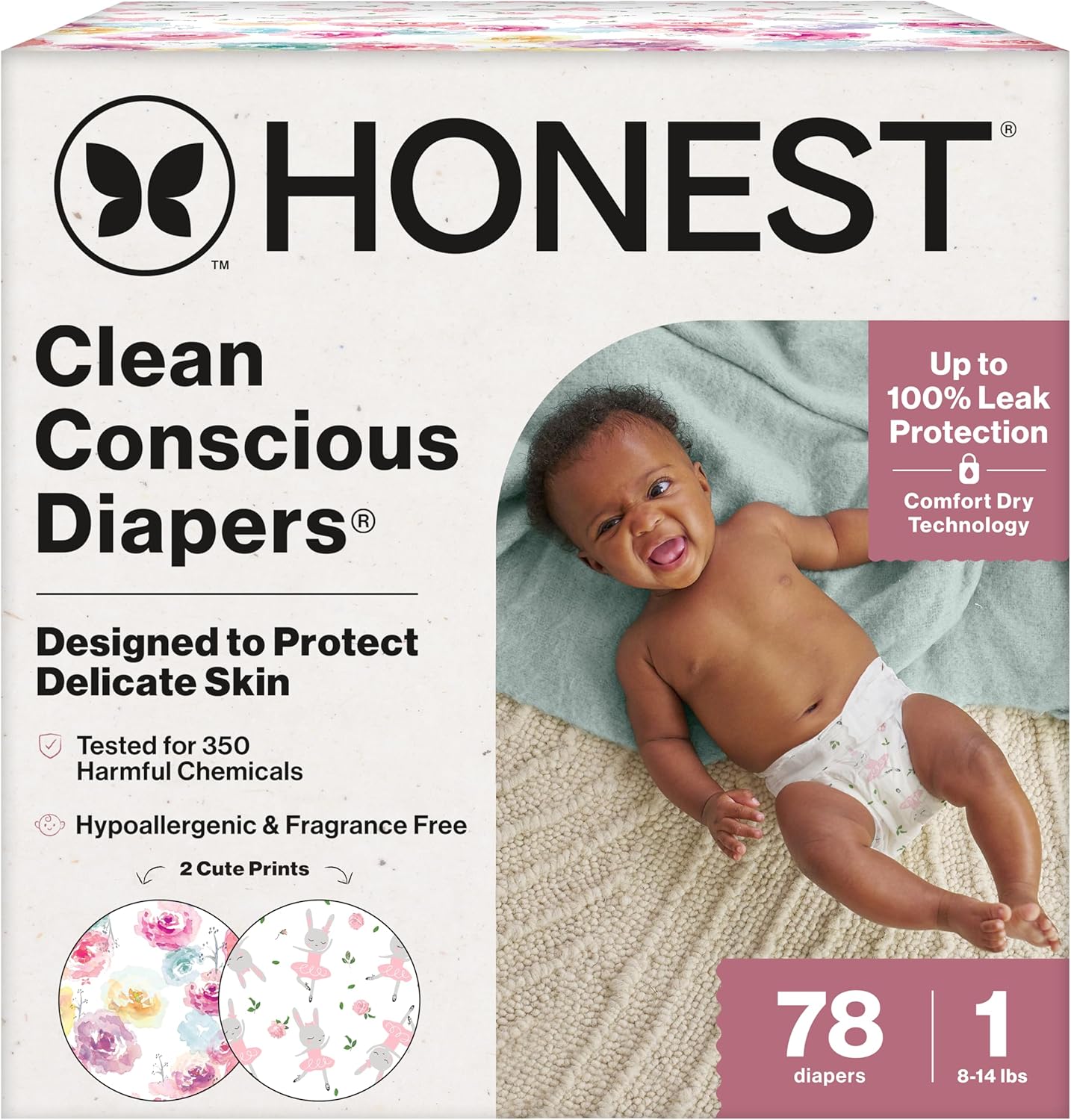 The Honest Company Clean Conscious Diapers for Delicate Skin | Up to 100% Leakproof |