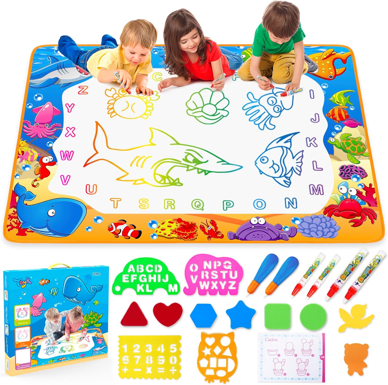 Water Doodle Mat - Kids Painting Writing Color Doodle Drawing Mat Toy Bring Magic Pens Educational