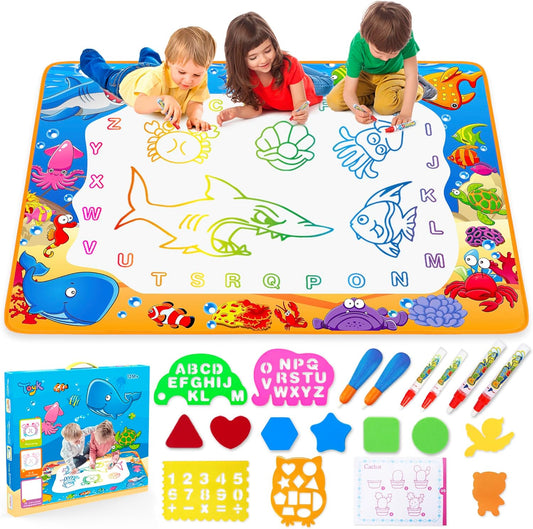 Water Doodle Mat - Kids Painting Writing Color Doodle Drawing Mat Toy Bring Magic Pens Educational