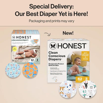 The Honest Company Clean Conscious Diapers for Delicate Skin | Up to 100% Leakproof |