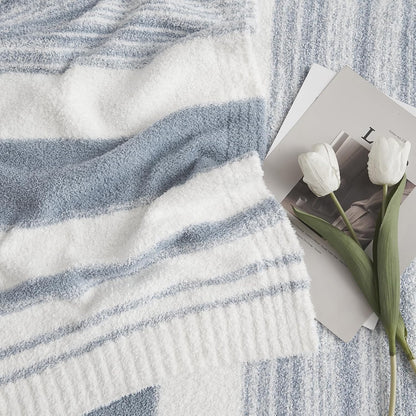 WRENGONGE Grey Blue Throw Blanket, 60x80 Soft Cozy Striped Throw Blankets for Couch, Sofa, Bed