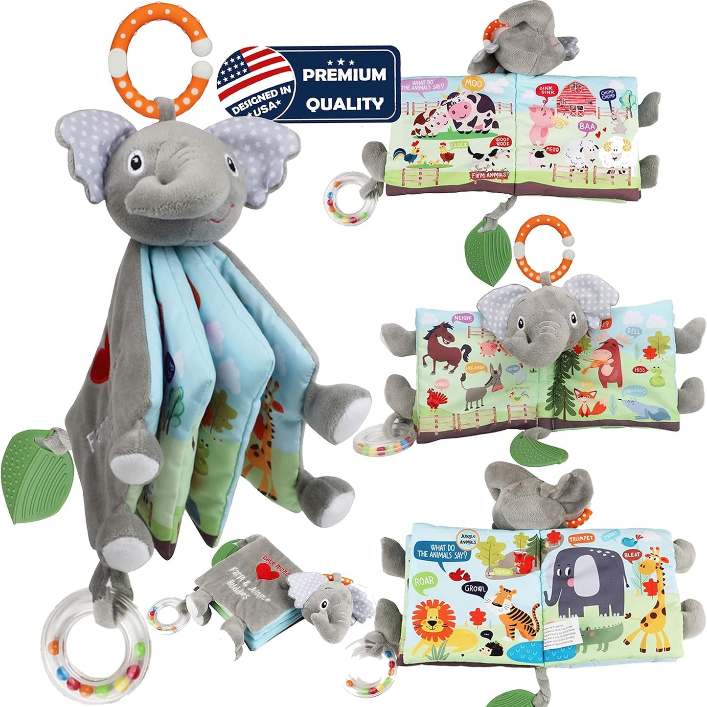 Elephant Touch and Feel Baby Books Toys 0-6 Months, Loveys Crinkle Books for Babies,Infant Toys