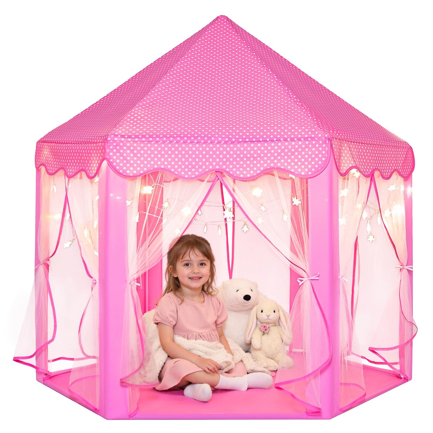 Sumbababy Princess Castle Tent for Girls Fairy Play Tents for Kids Hexagon Playhouse with Fairy