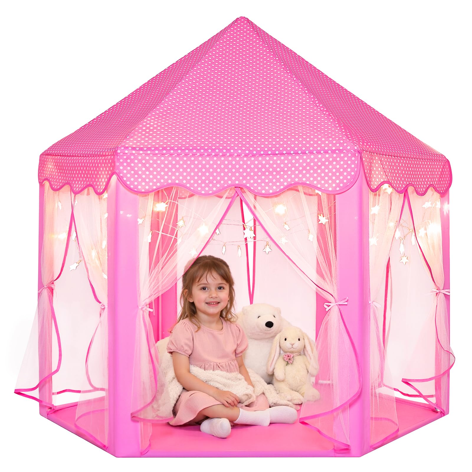 Sumbababy Princess Castle Tent for Girls Fairy Play Tents for Kids Hexagon Playhouse with Fairy