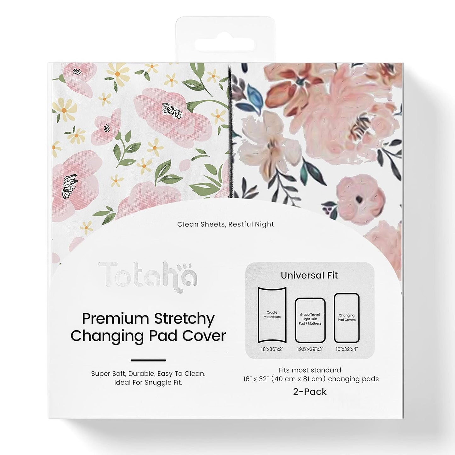 TotAha Premium Stretchy Changing Pad Covers (2-Pack) Hypoallergenic, Silky Comfort, Buttery Soft