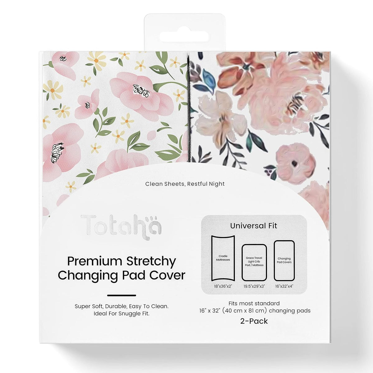TotAha Premium Stretchy Changing Pad Covers (2-Pack) Hypoallergenic, Silky Comfort, Buttery Soft