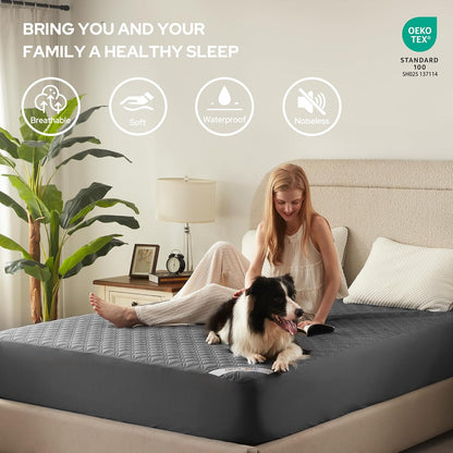 BEDLORE Waterproof Mattress Protector, Noiseless King Size Mattress Pad with Deep Pocket Fitted Up