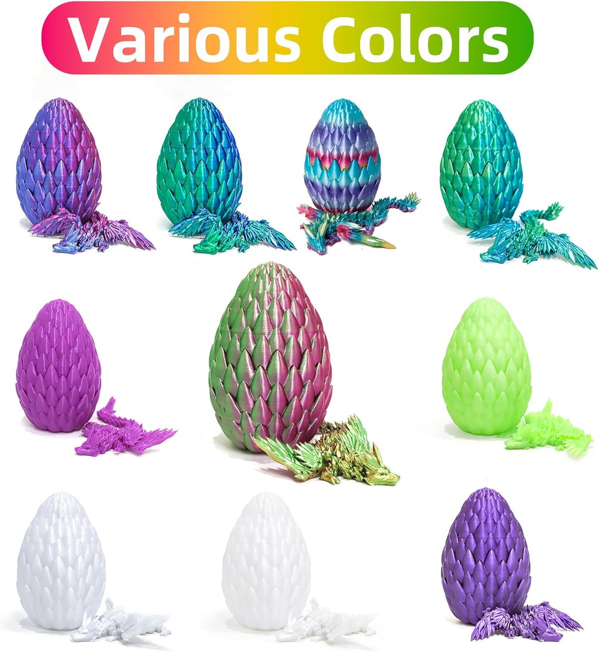 3D Printed Flying Dragon in Egg - 3 Colors Surprise Egg with Flexible Winged Dragon Inside, Mystery