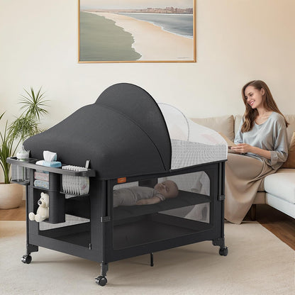 4 in 1 Baby Bassinet, Pack and Play, Bedside Crib Sleeper, Diaper Changer, Quickly Assembled and