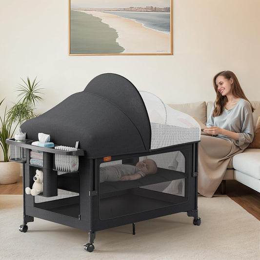 4 in 1 Baby Bassinet, Pack and Play, Bedside Crib Sleeper, Diaper Changer, Quickly Assembled and