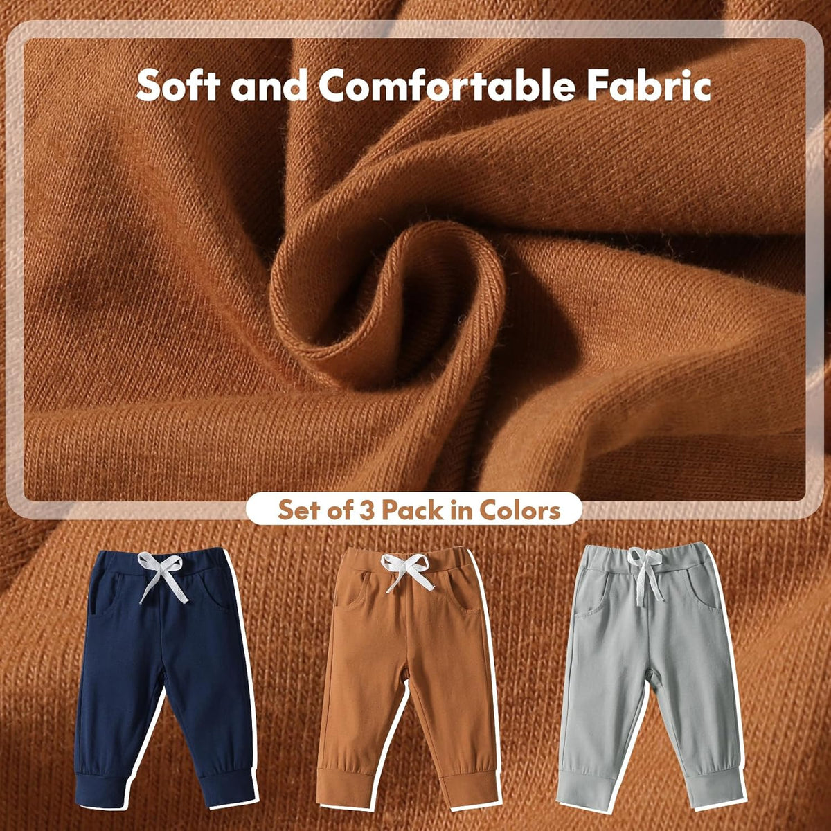 DREAM BUS Pack of 3 Toddler Jogger Pants with Pocket Toddler Boy Sweatpants Baby Boy Pants Infant