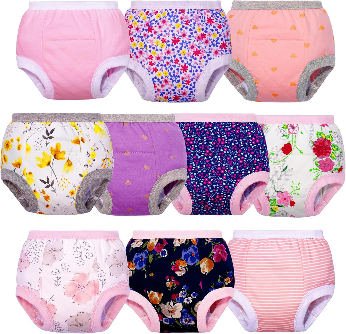 BIG ELEPHANT Potty Training Underwear - 10 Pack, 100% Cotton Absorbent Unisex Toddler Pee Pants for