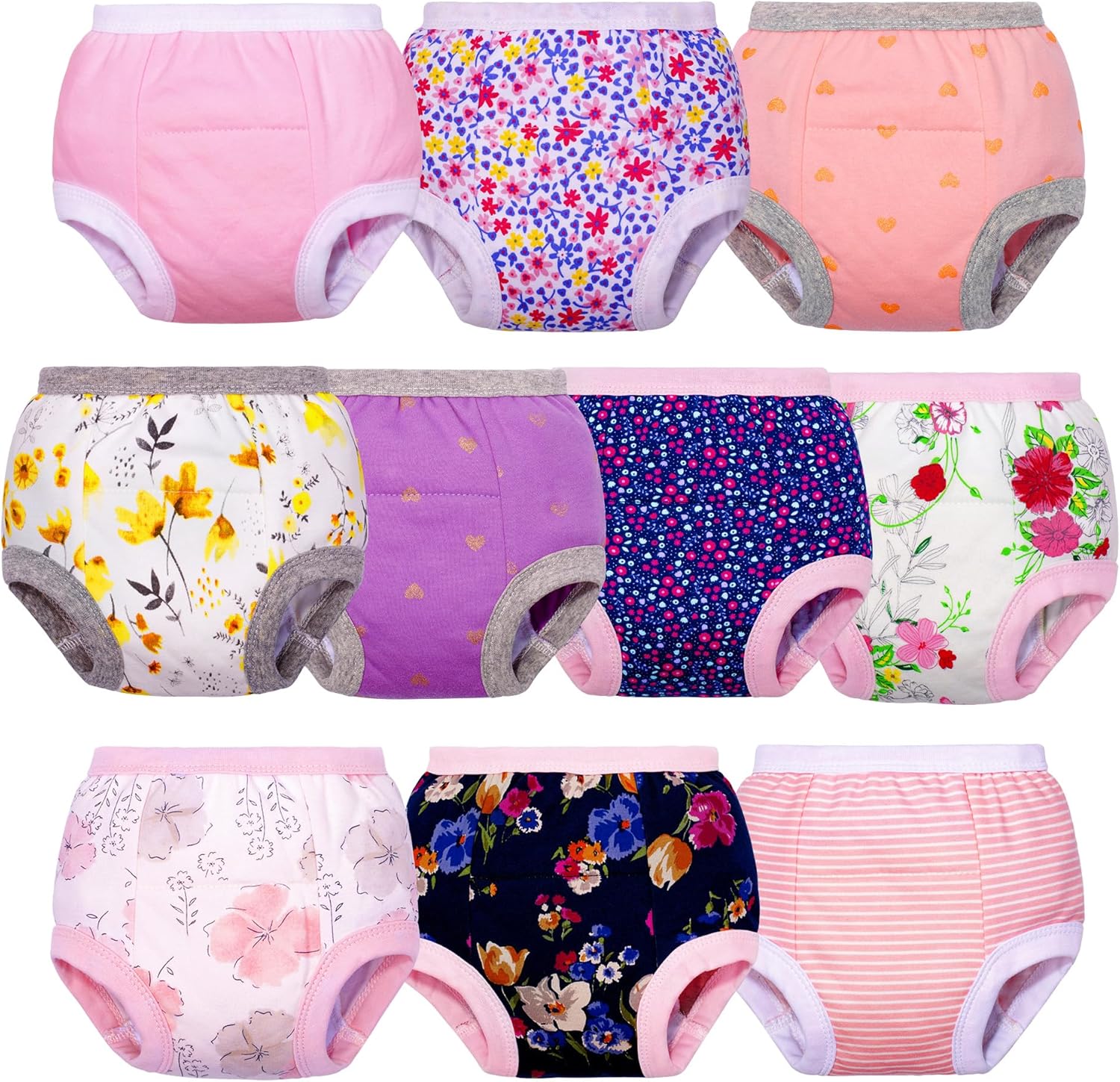 BIG ELEPHANT Potty Training Underwear - 10 Pack, 100% Cotton Absorbent Unisex Toddler Pee Pants for