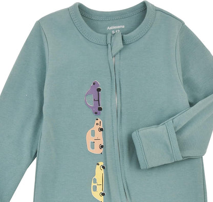 Aablexema Baby Footie Pajama with Mitten Cuffs, Double Zipper Infant Cotton clothes Sleeper Pjs