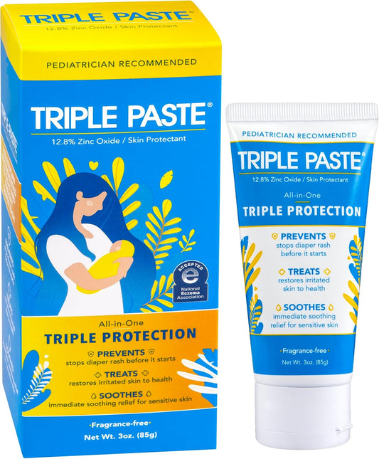 Triple Paste Diaper Rash Cream for Baby - 3 oz Tube - Zinc Oxide Ointment Treats, Soothes and