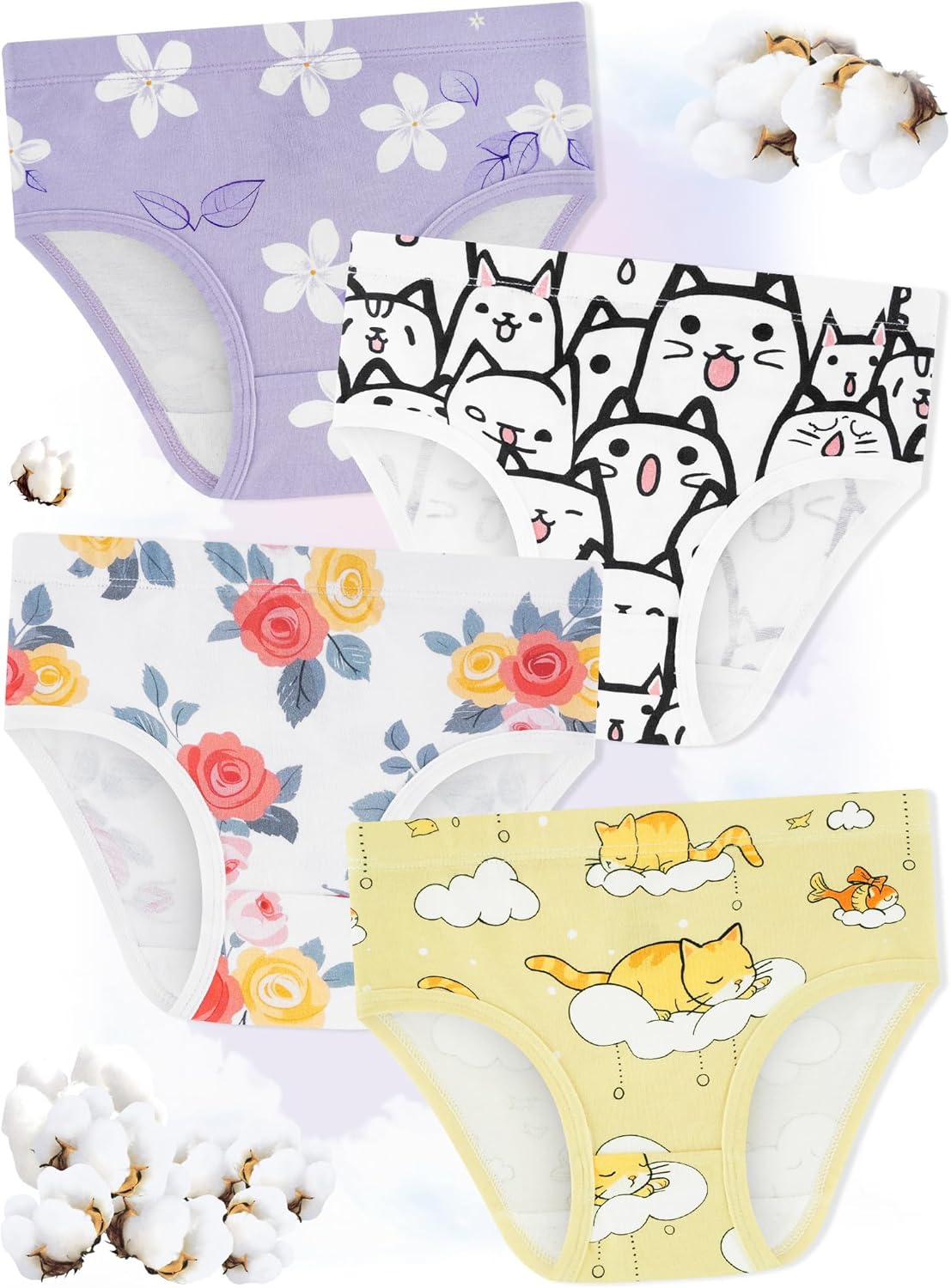 Girls' Underwear,Soft Cotton Tagless Panties for Toddlers' & Little Kids Comfort,Breathable