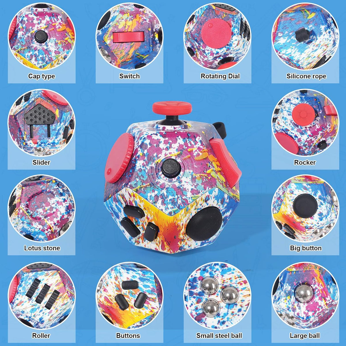 Mini Fidget Toys, Colorful Idea Fidget Dodecagon Toys for Adults and Children Help Relief