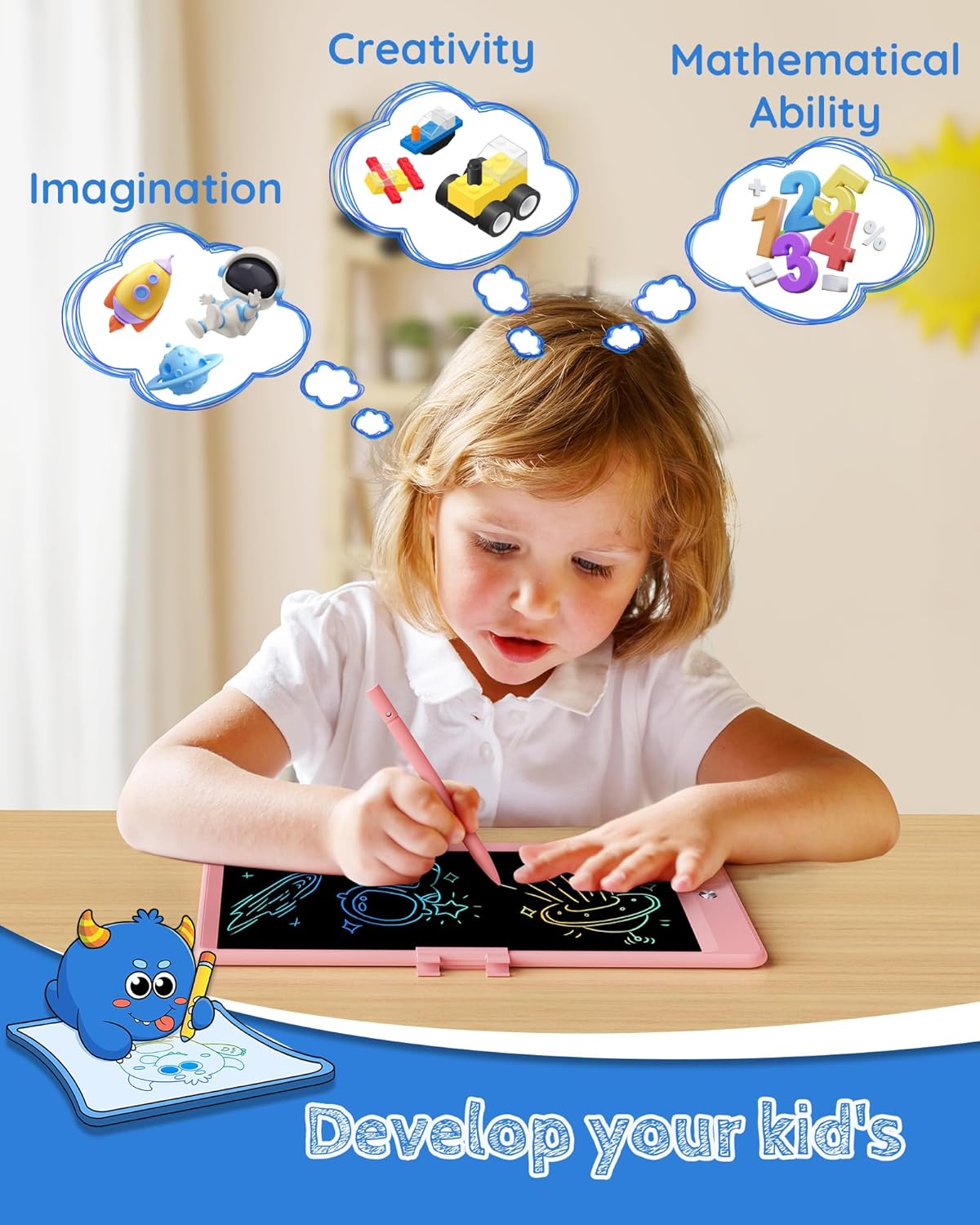 TEKFUN LCD Writing Tablet Doodle Board, 10inch Colorful Drawing Pad for Kids, Mess Free Coloring