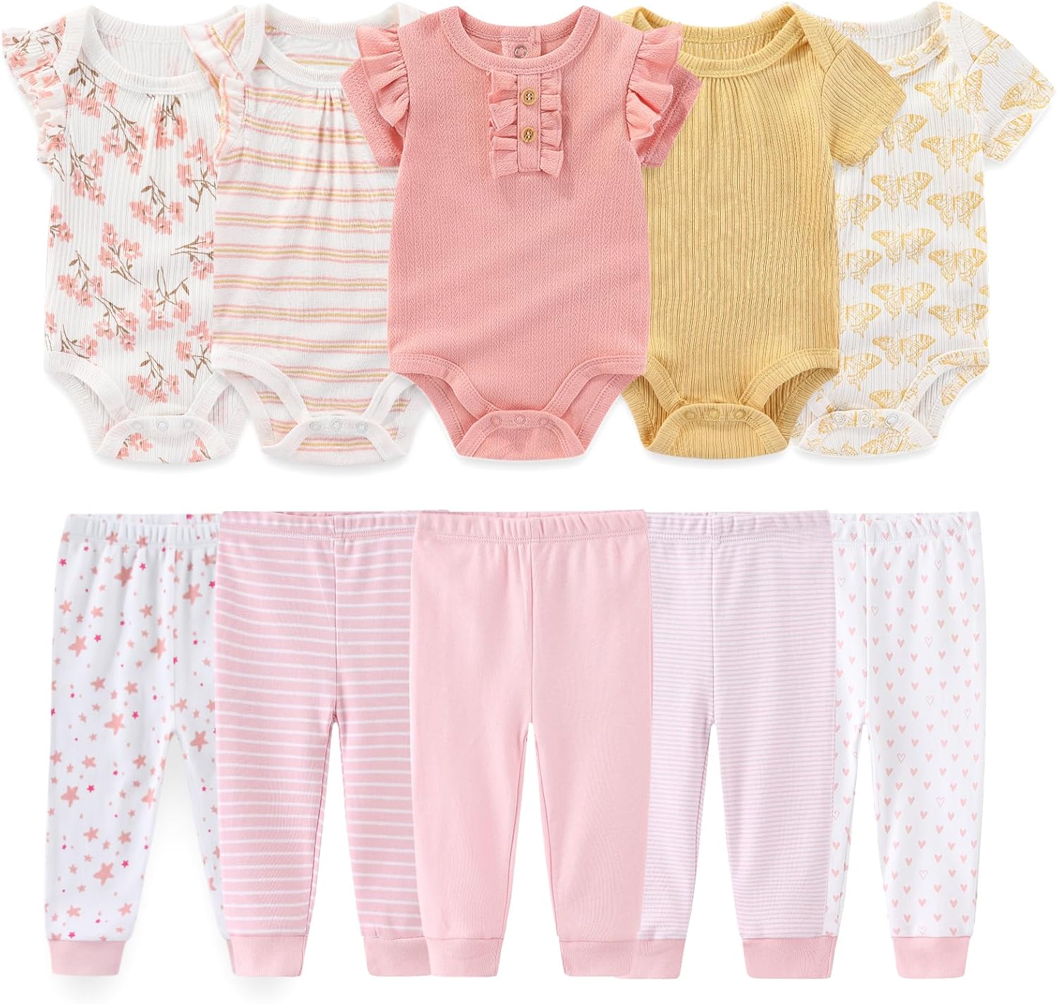 Baby Boy Girl 10 Piece Combined Type Clothing Set Cotton Baby Bodysuits and Pants Set Home Outdoor