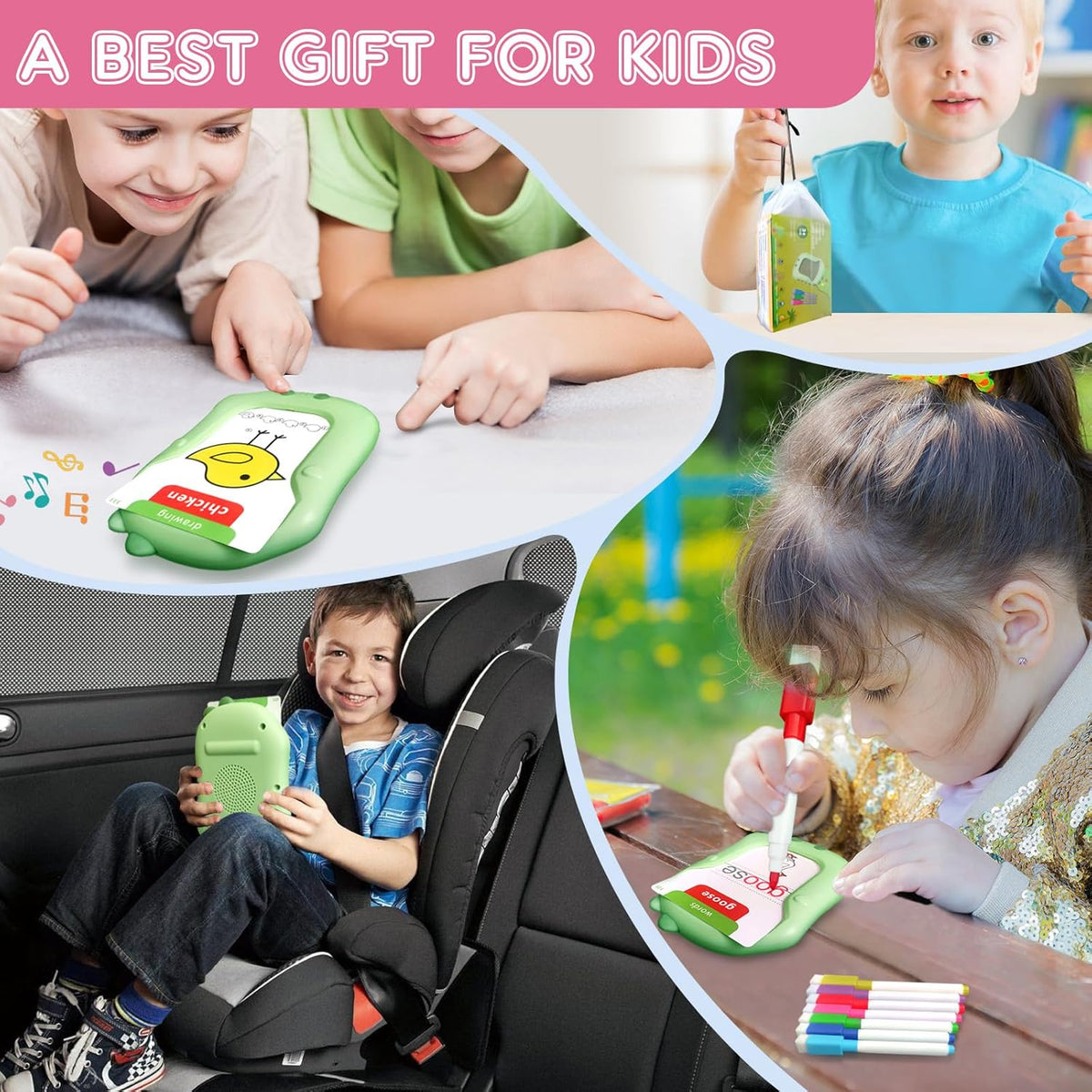 Reusable Writing & Drawing Talking Flash Cards for Toddlers - 168 Phonics Learning Cards with 8