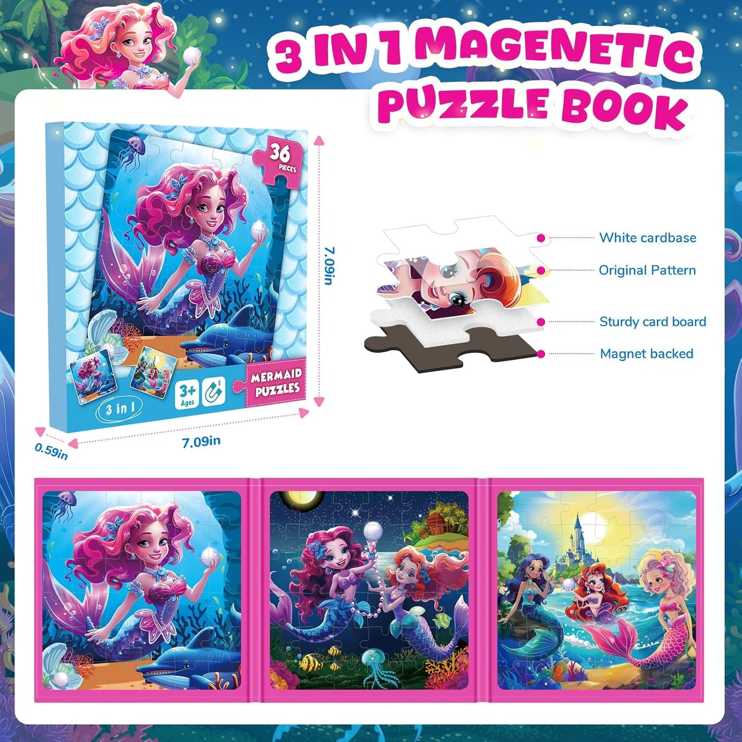 Magnetic Jigsaw Puzzles for Toddlers Kids 3-8 Girls,(3 36-Pieces) Travel Puzzles Toys for Kids Ages