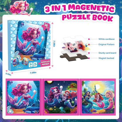 Magnetic Jigsaw Puzzles for Toddlers Kids 3-8 Girls,(3 36-Pieces) Travel Puzzles Toys for Kids Ages