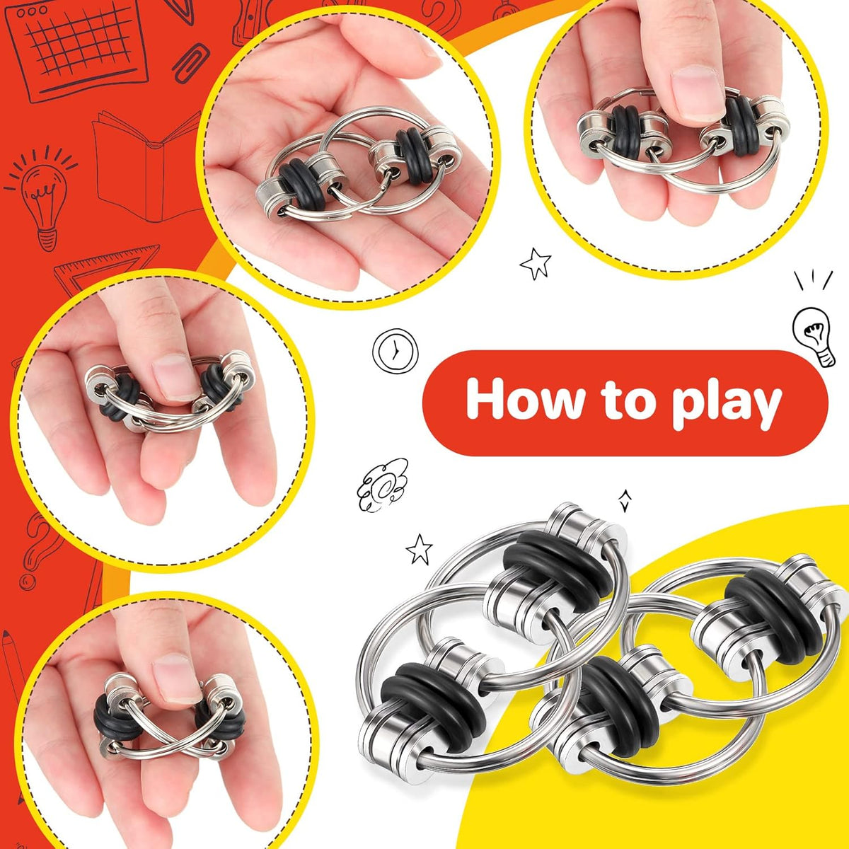 Hicarer 8 Pieces Fidget Toys Set includes 4 Flippy Roller Chain and 4 Six Roller Bike Chain Toys