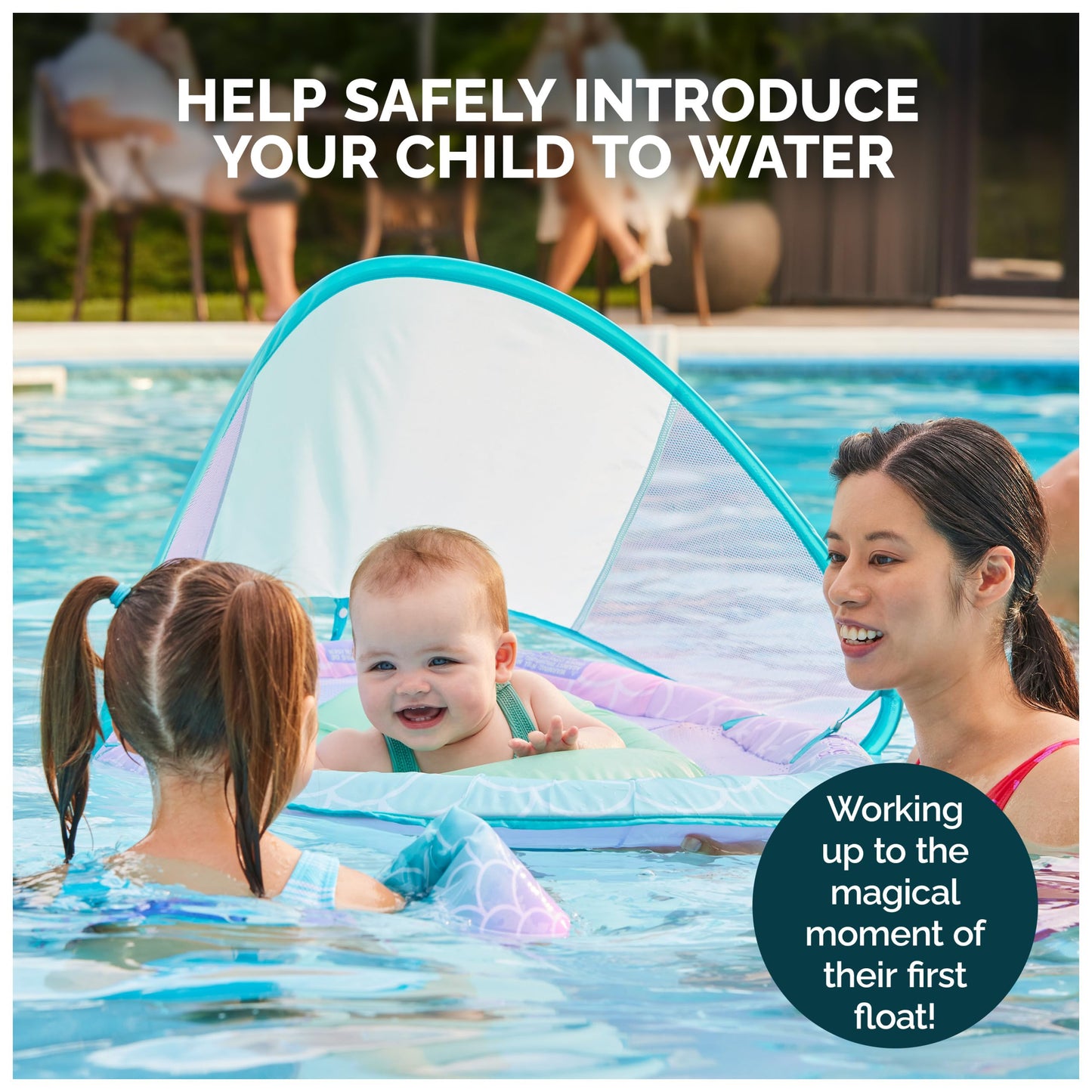 SwimWays Baby Spring Float, Baby Pool Float with Canopy, Swim Training PFD, Swimming Pool