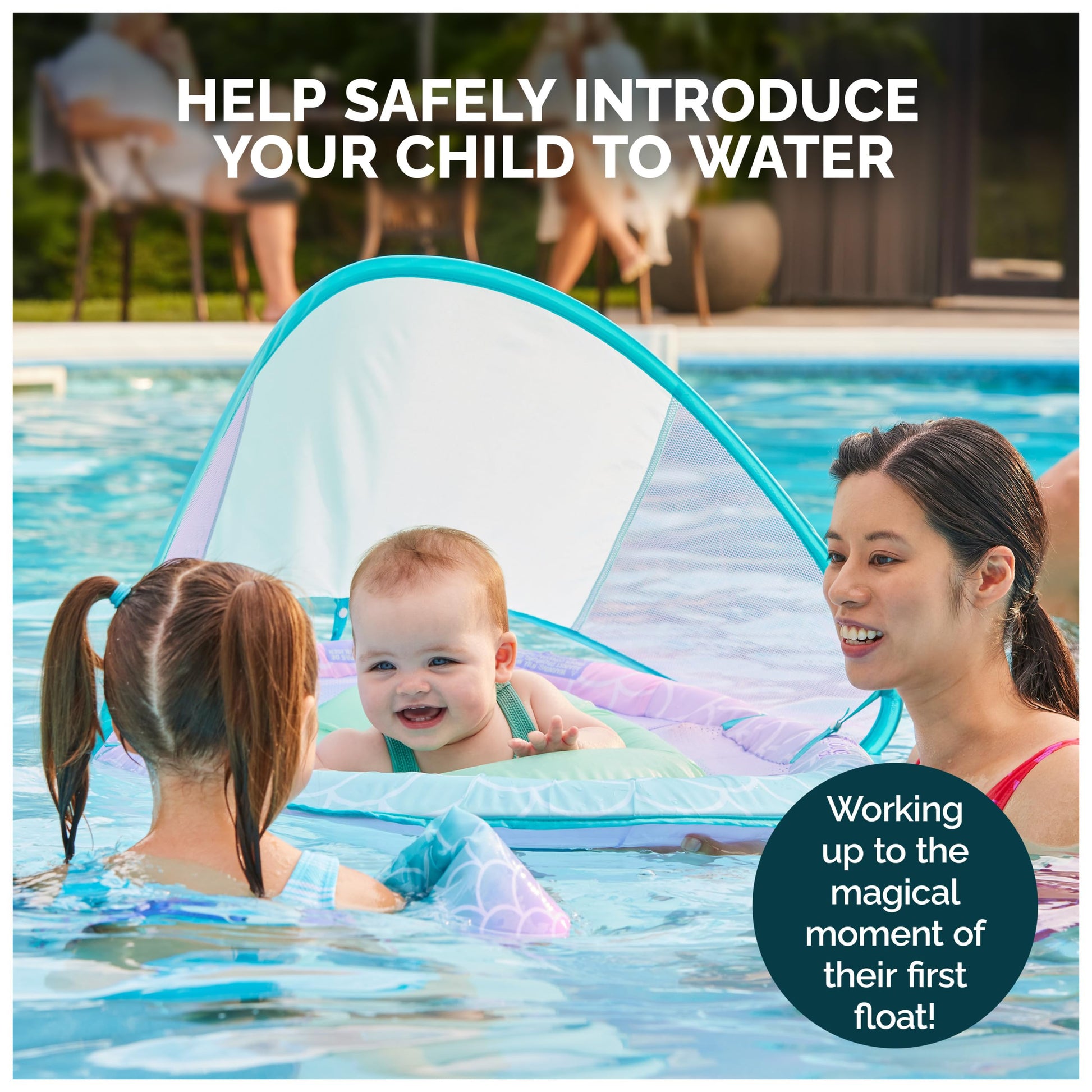 SwimWays Baby Spring Float, Baby Pool Float with Canopy, Swim Training PFD, Swimming Pool