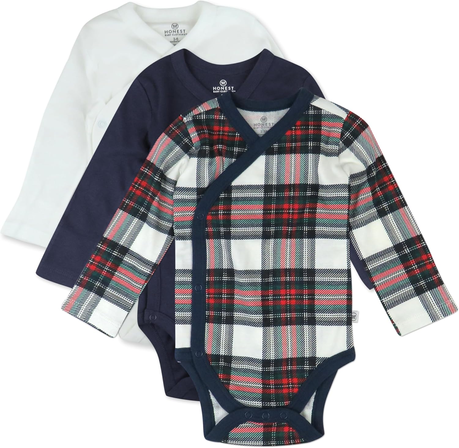 HonestBaby unisex-baby 3-pack Long Sleeve Side-snap Kimono Bodysuits Organic Cotton for Infant Baby
