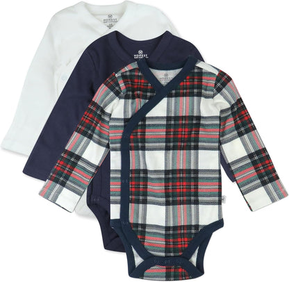 HonestBaby unisex-baby 3-pack Long Sleeve Side-snap Kimono Bodysuits Organic Cotton for Infant Baby