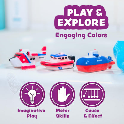Tub Works® Ocean Rescue™ Vehicles Light Up Bath Toys, 6 Pack | Water-Activated Light Up Toys Flash