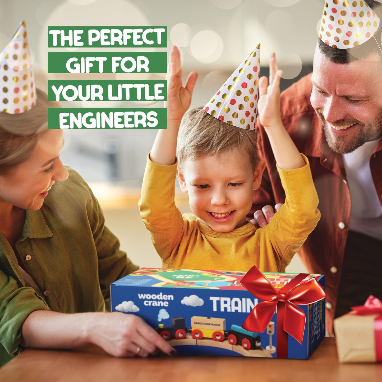 Play22 Wooden Train Set Toddler Toys - 38 Pieces Wood Train Track Set for Toddlers 3-4 Years with