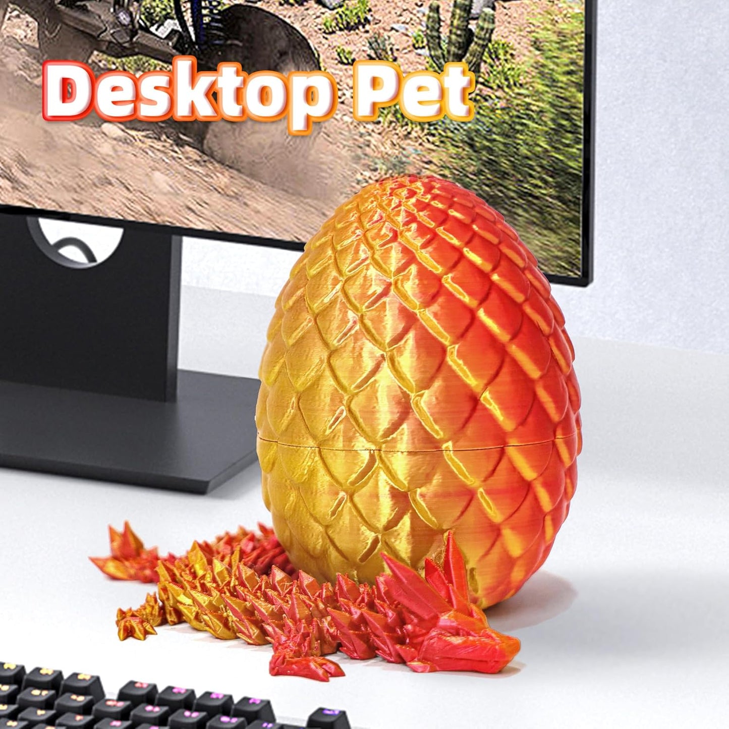 Dragon Egg - 3D Printed Egg with Flexible Pearly Sheen Dragon Inside, 3D Printed Surprise Gift