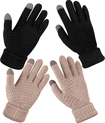 Geyoga 2 Pairs Women's Winter Touch Screen Gloves Soft Warm Fleece Lined Knit Elastic Cuff Winter
