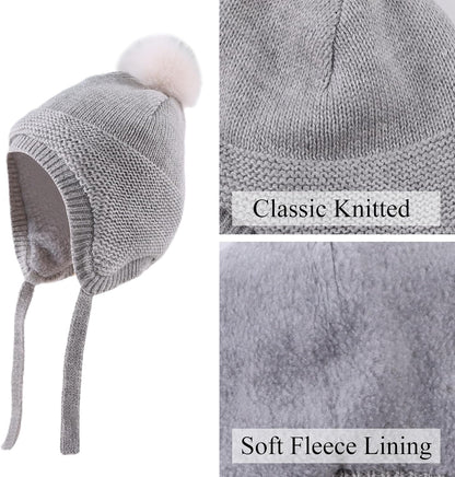 Basic Winter Baby Beanie Gloves Boys Girls Knitted Hat Pompom Kids Earflap Hats Warm Infant Toddler