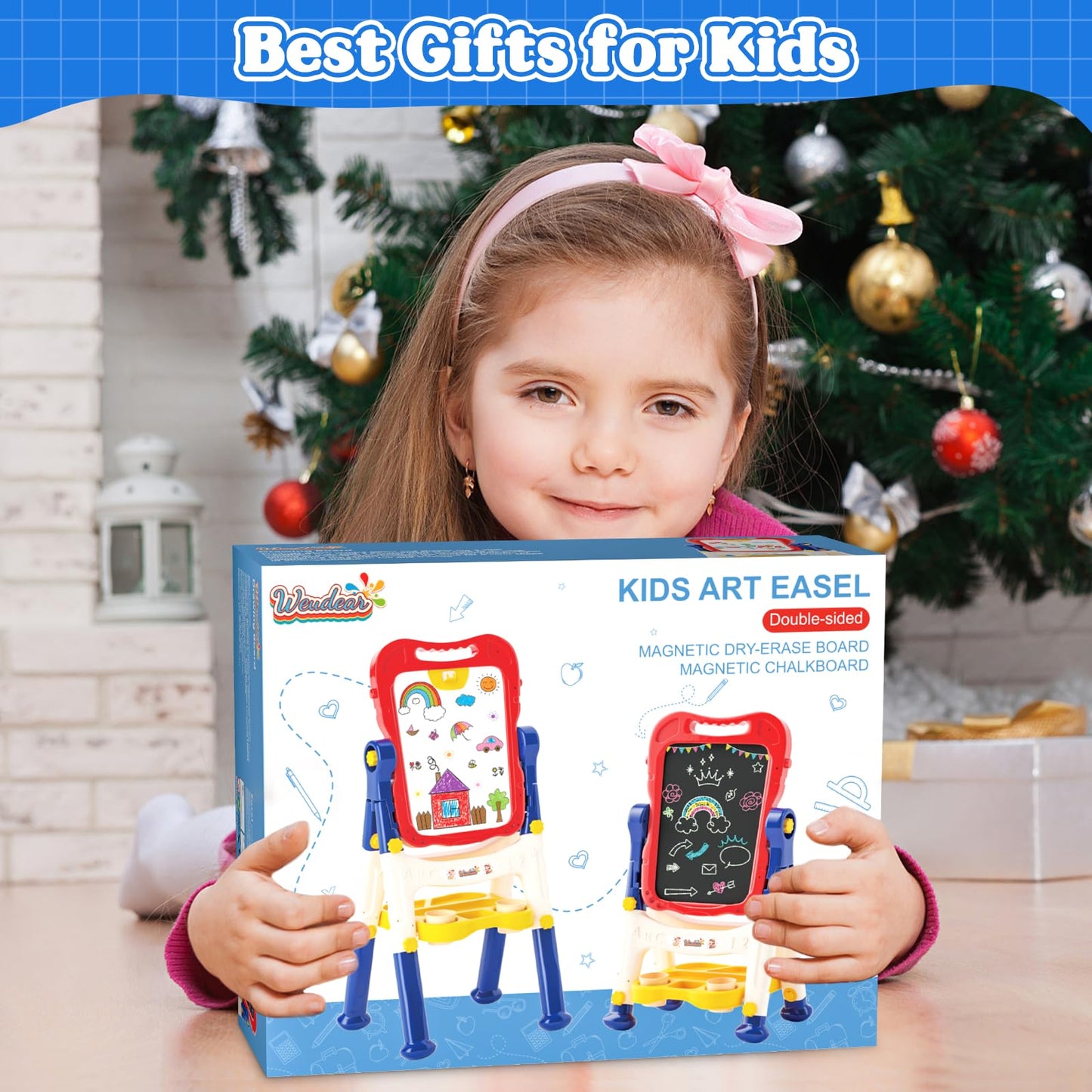 Easel for Kids Toys, Double-Sided Magnetic Chalk Board & Dry Erase Board