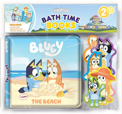 Bluey The Beach Bath Time Books - Activity Books for kids, Bath book, 6 Padded suction cups, 1 Mesh