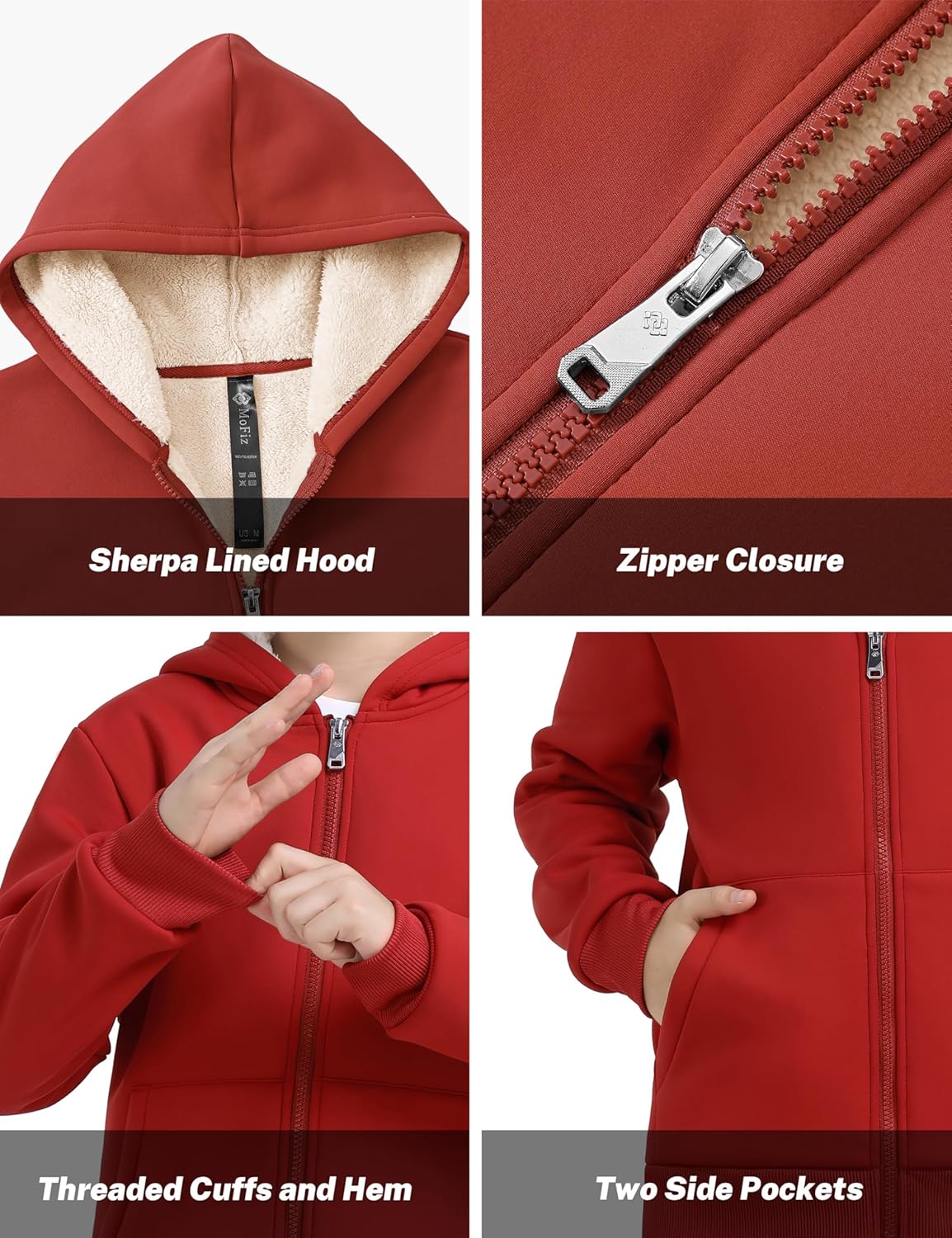 MoFiz Kids Fleece Jackets Sherpa Lined Hoodie Jacket Hooded Zip up Sweatshirt Coats for Boys Girls