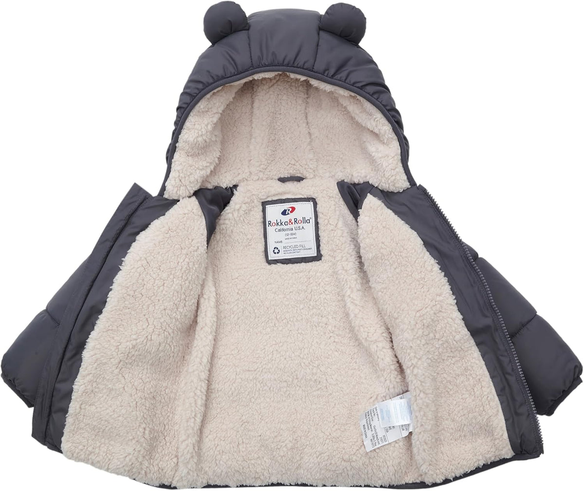 Rokka&Rolla Baby Boys' Water-Resistant Sherpa Fleece Lined Puffer Jacket Winter Coat for Newborn