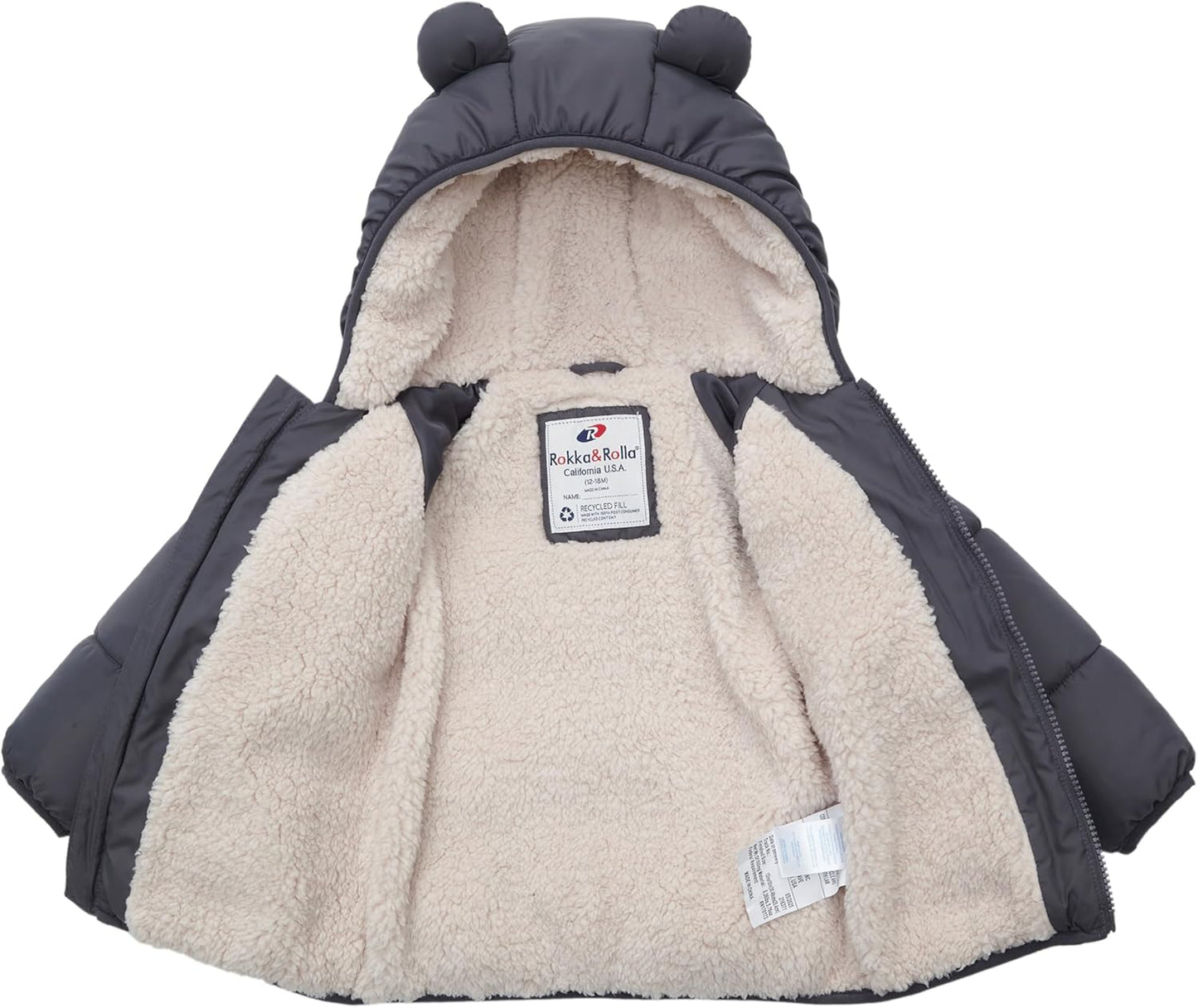 Rokka&Rolla Baby Boys' Water-Resistant Sherpa Fleece Lined Puffer Jacket Winter Coat for Newborn