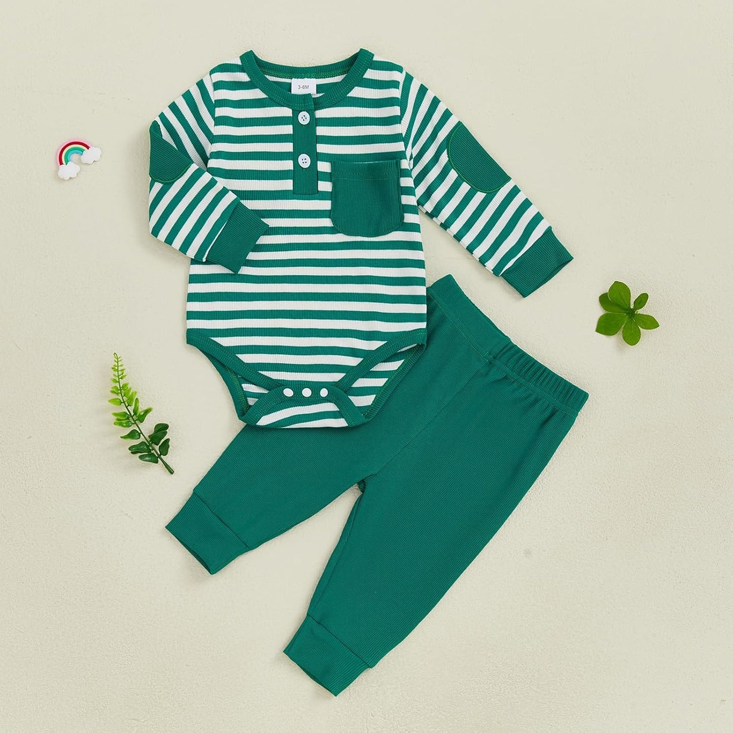 fhutpw Baby Boy Clothes 3 6 12 18 Months Ribbed Knitted Long Sleeve Romper and Pants Sets Newborn