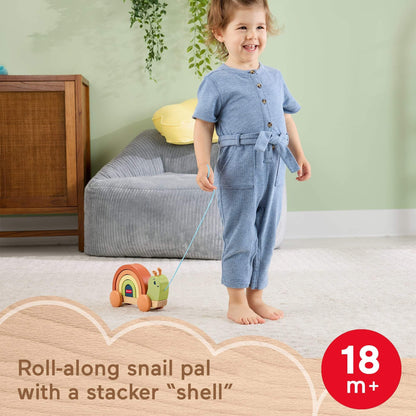 Fisher-Price Wood Toddler Toy Pull-Along Stacking Snail, Tiny Garden 6-Piece Wooden Activity for